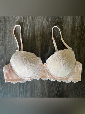 Betsey Johnson Lace Push-Up Bra in Blush Pink and Cream